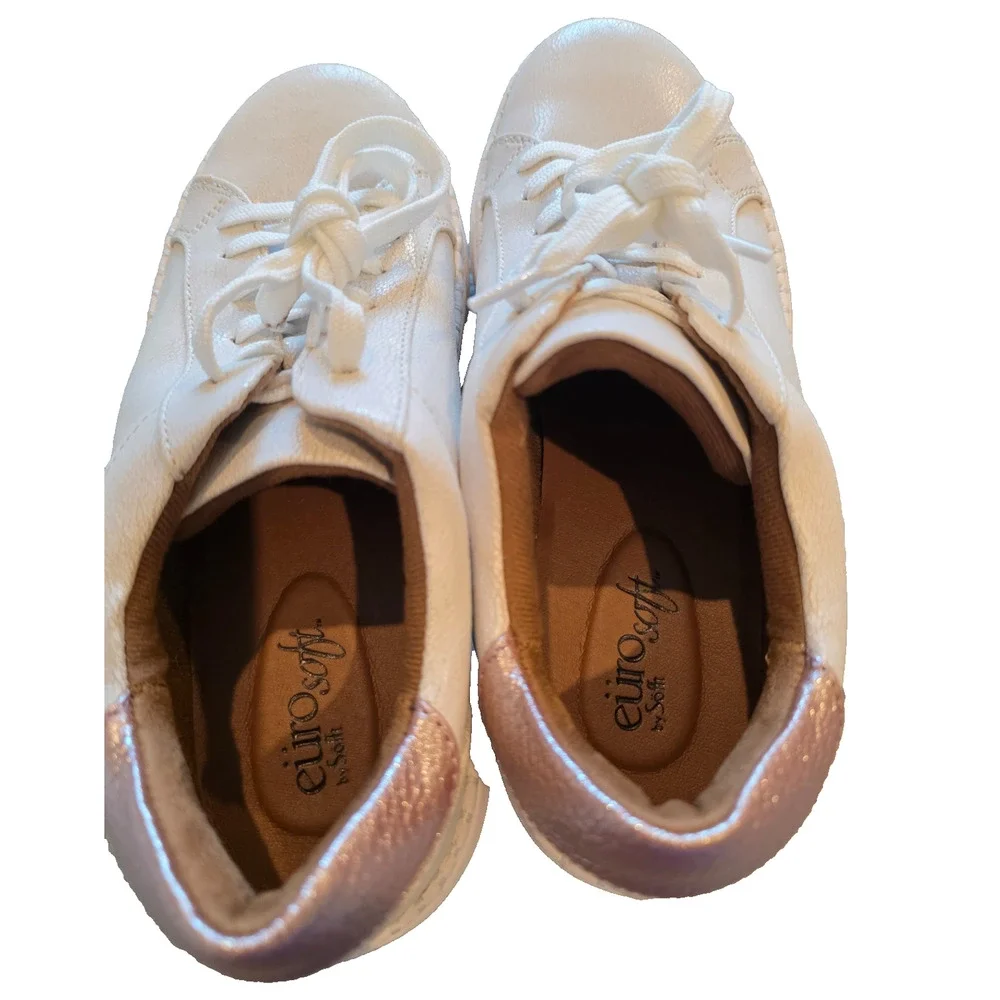 Eurosoft by Sofft Sneakers Women's 7.5M White Metallic Rose Leather Comfort NWOB